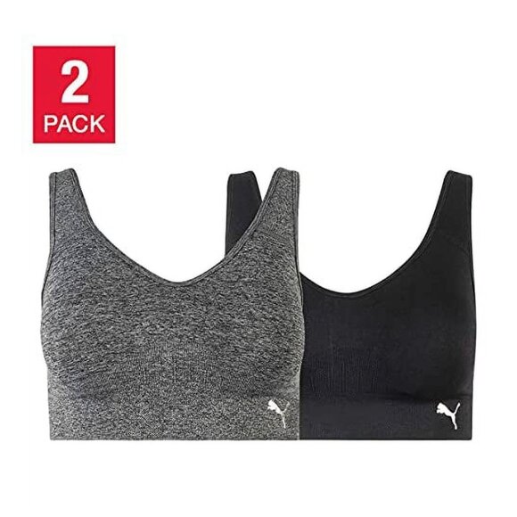 Puma Women's Performance 2 Pack Seamless Sports Bra (Black/Grey, Large) - Picture 1 of 3